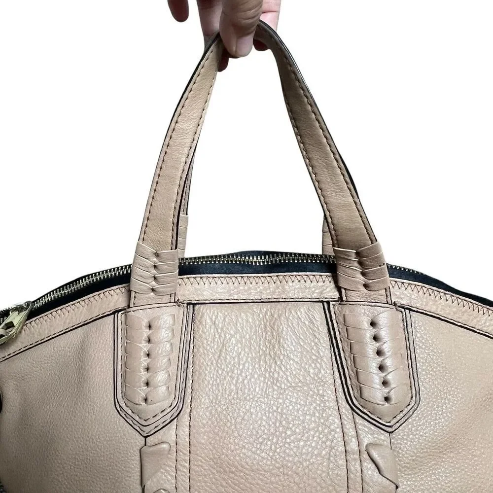 OrYany Tan Beige Cassie Pebbled Leather Satchel Bag Braided